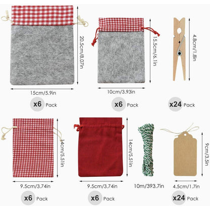 Adventskalender zum Befüllen Stoffbeutel 24