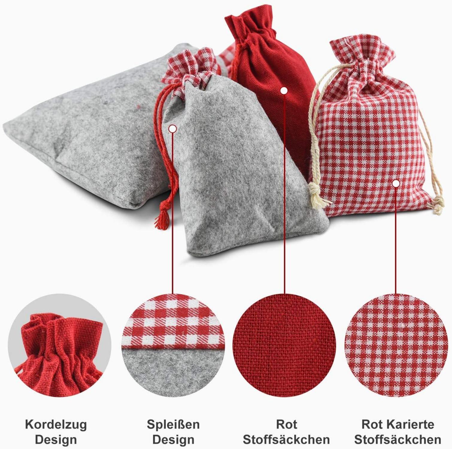 Adventskalender zum Befüllen Stoff Filzbeuteln 24er-Set