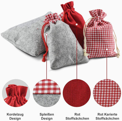 Adventskalender zum Befüllen Stoff Filzbeuteln 24er-Set