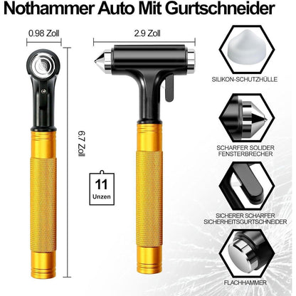 Notfallhammer Auto mit Gurtschneider & Glasbrecher – Gelb