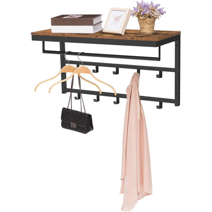 Wandgarderobe mit Ablage und 10 Haken, Dunkelbraun + Schwarz
