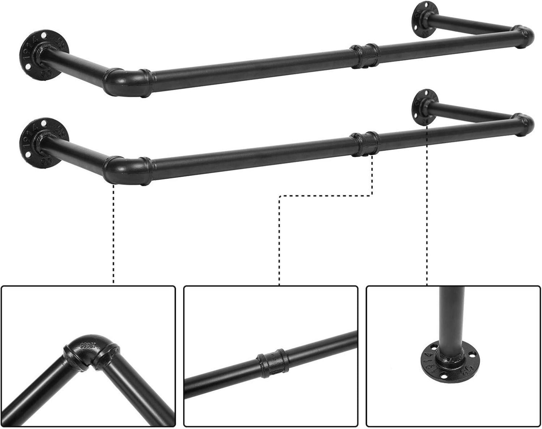 Industrierohr Kleiderstangen Set 80cm Wandmontage Abnehmbar Platzsparend