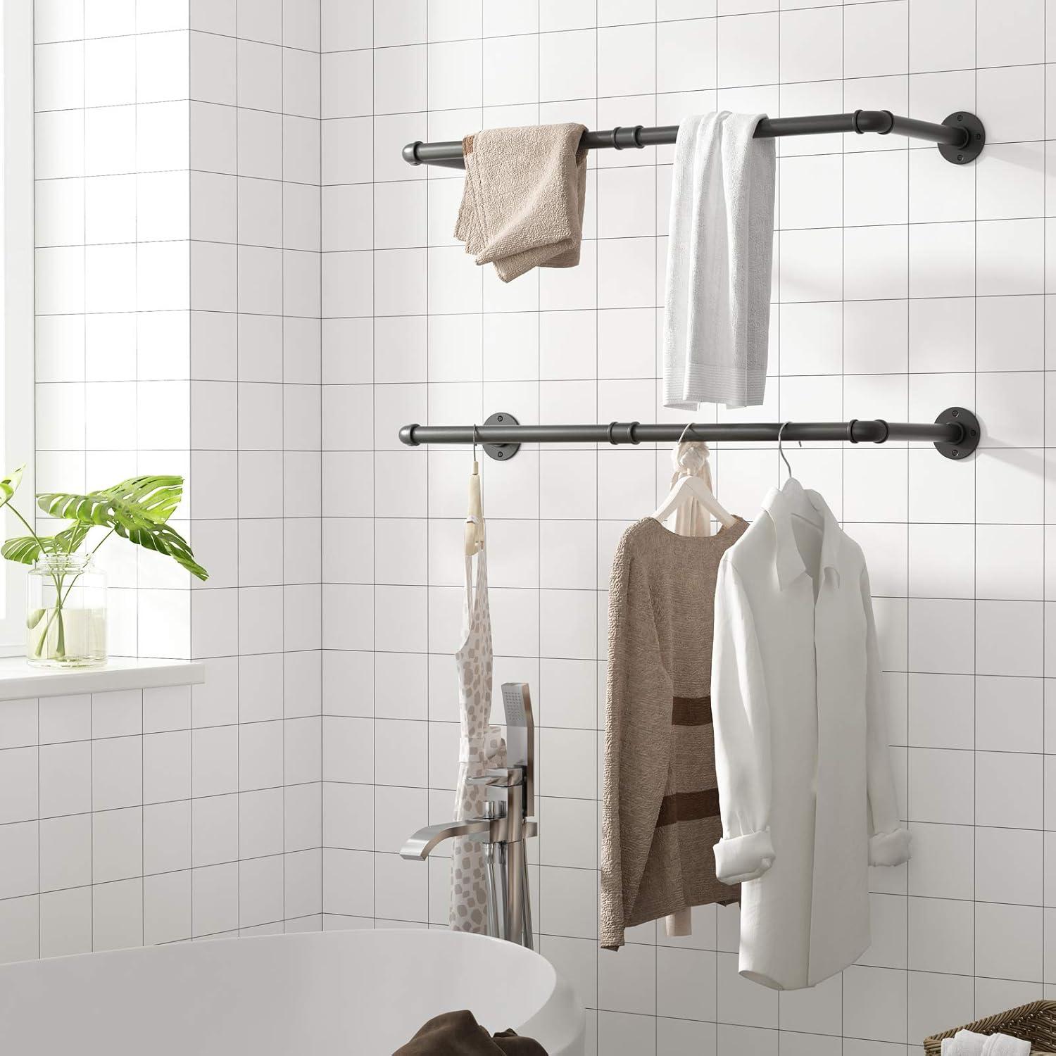 Industrierohr Kleiderstangen 2er Set 80 cm Wandmontage
