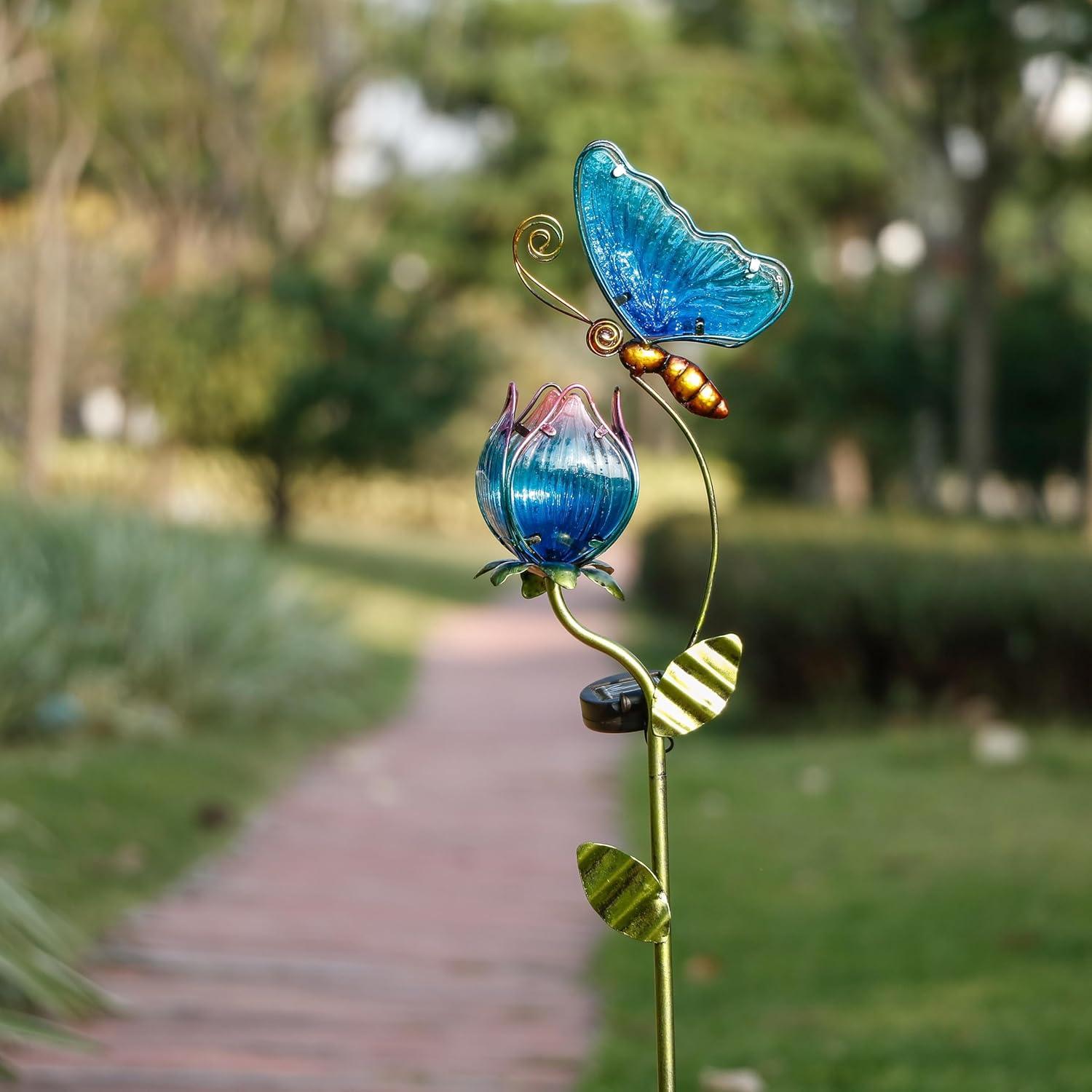 Solarlampen Schmetterling-Blumen Gartenleuchte Metall