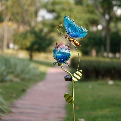 Solarlampen Schmetterling-Blumen Gartenleuchte Metall