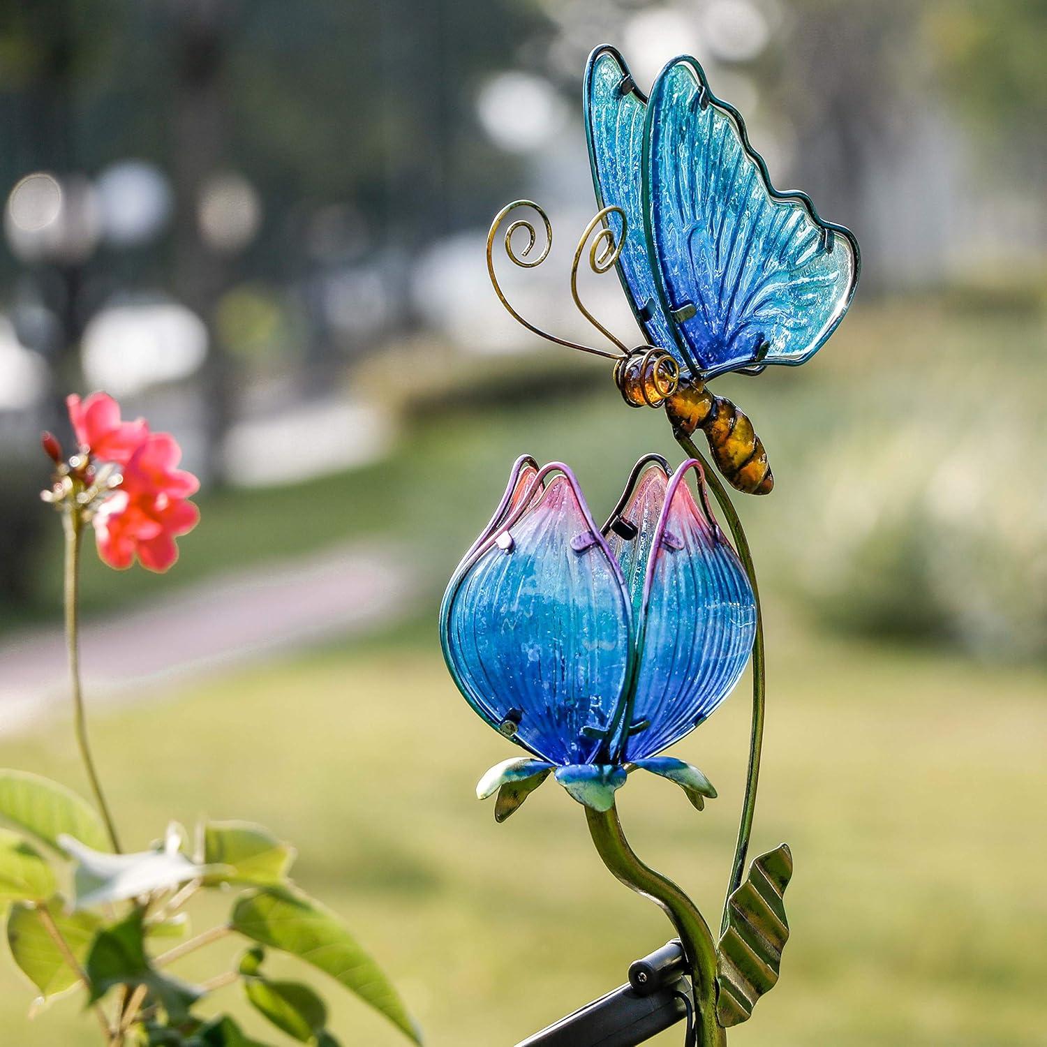 Solarlampen für Außen Schmetterling-Blumen Gartenleuchte