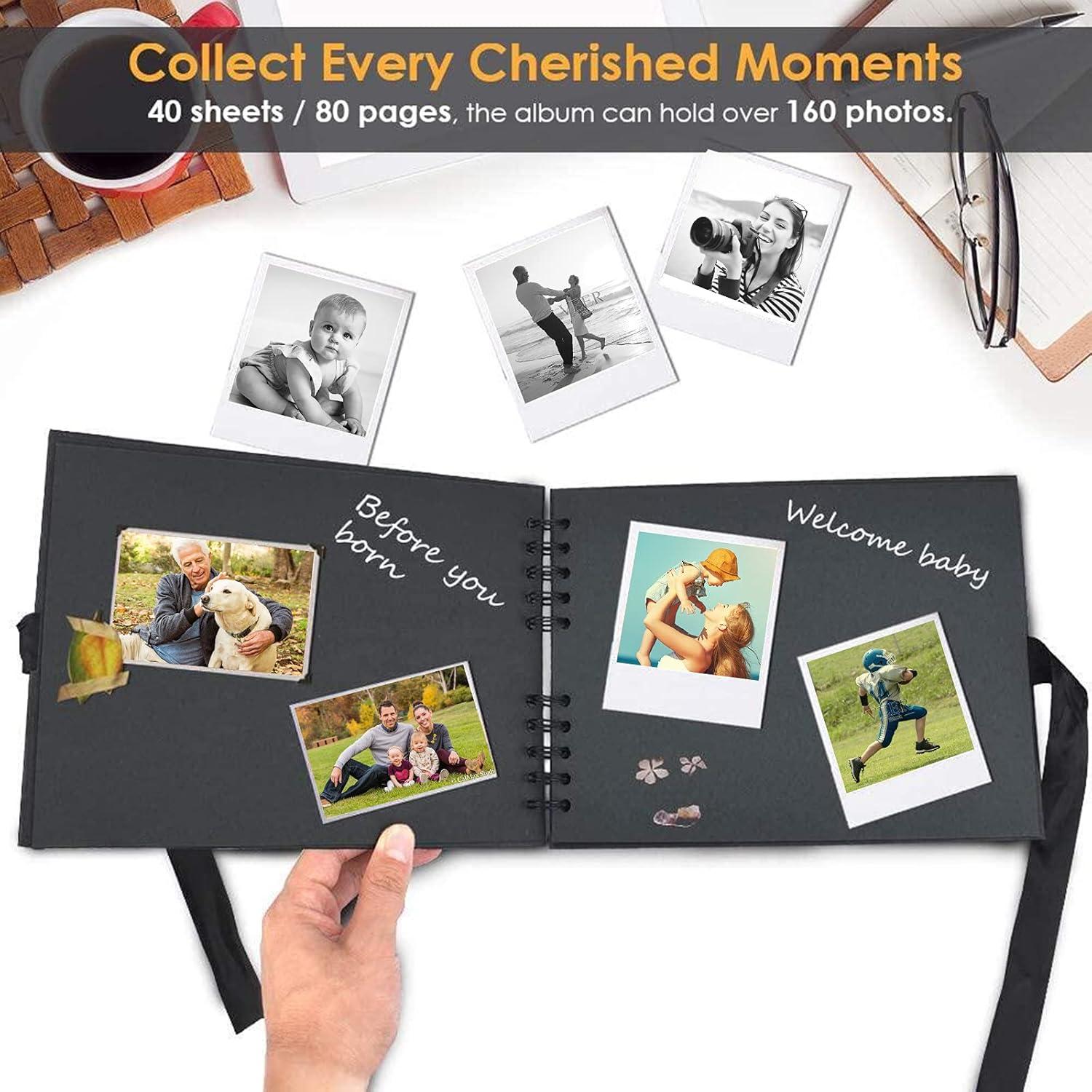 Fotoalbum Scrapbook DIY Set Schwarz 80 Seiten Einkleben Gästebuch Heirloom