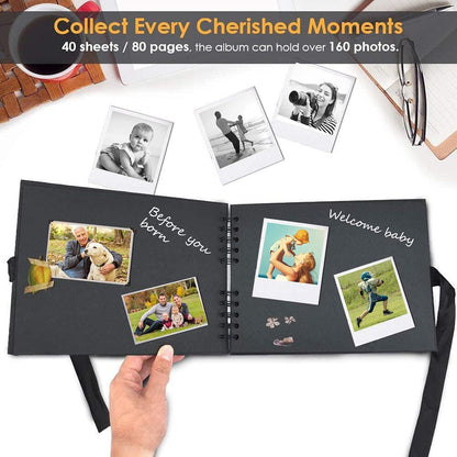 Fotoalbum Scrapbook DIY Set Schwarz 80 Seiten Einkleben Gästebuch Heirloom