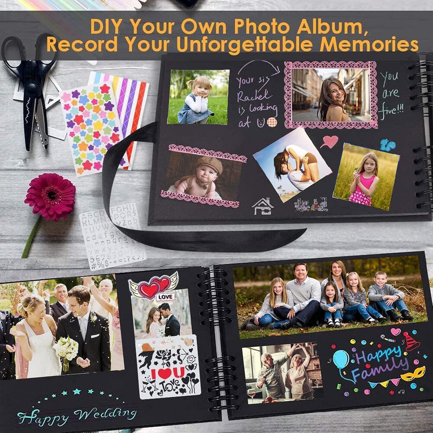 Fotoalbum zum Selbstgestalten Scrapbook 80 Schwarze Seiten Fotobuch DIY Set