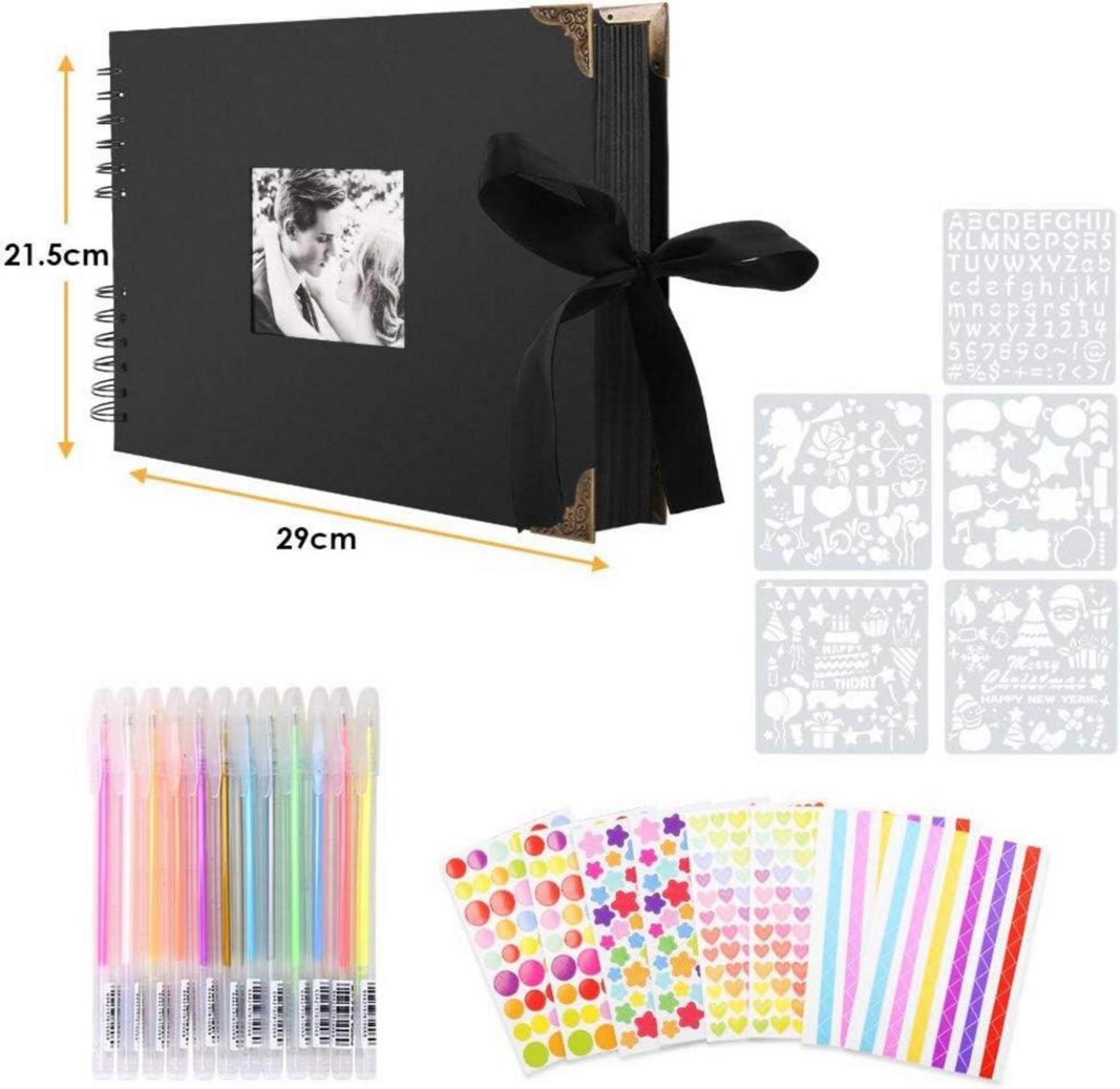 Fotoalbum Scrapbook DIY Set Schwarz 80 Seiten Einkleben Gästebuch Heirloom