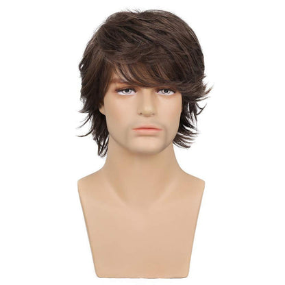 Braune Herren Perücke Kurz Layered Wave mit Pony - Cosplay