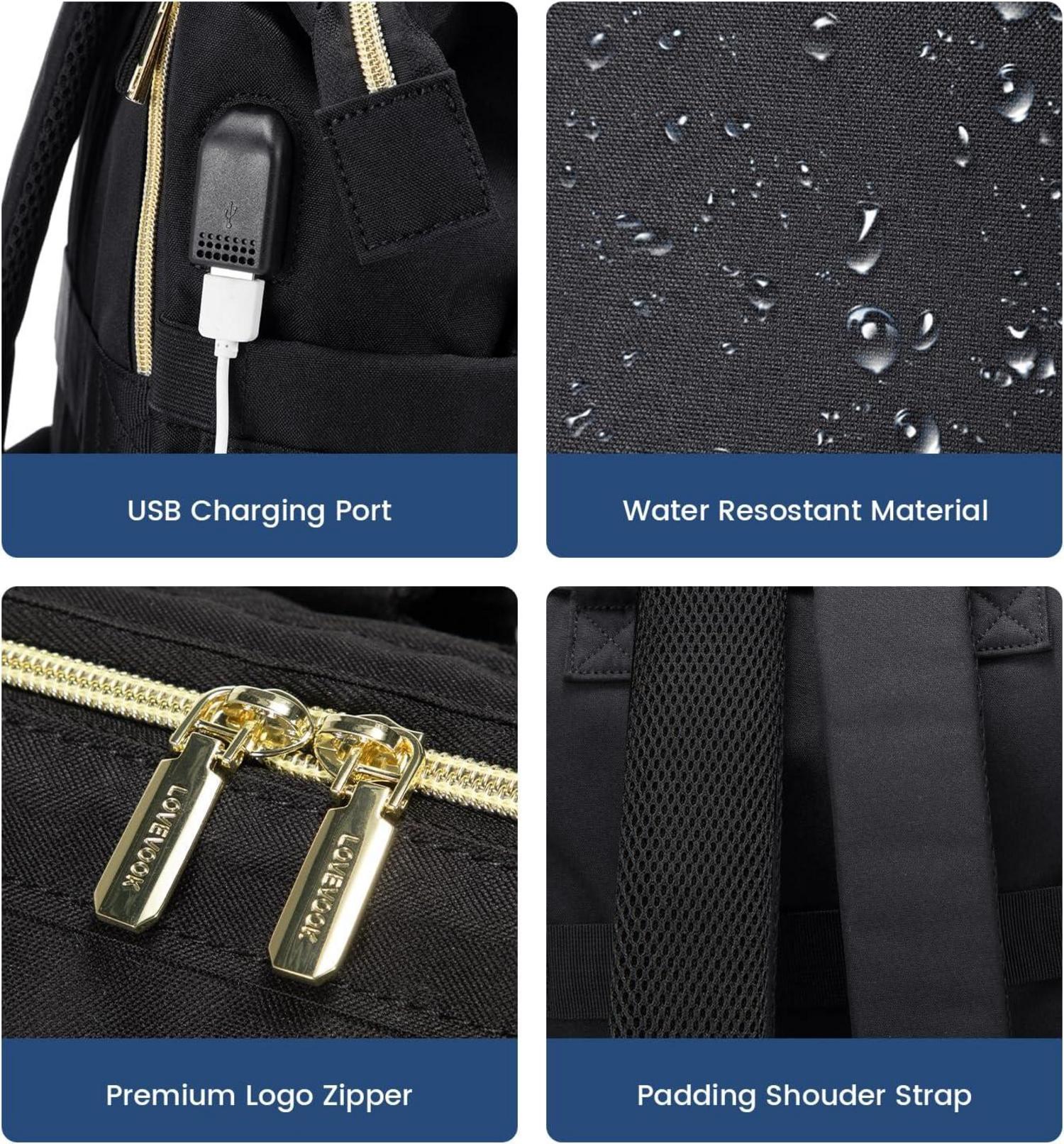 Laptoprucksack Damen Schwarz USB 17 Zoll wasserdicht