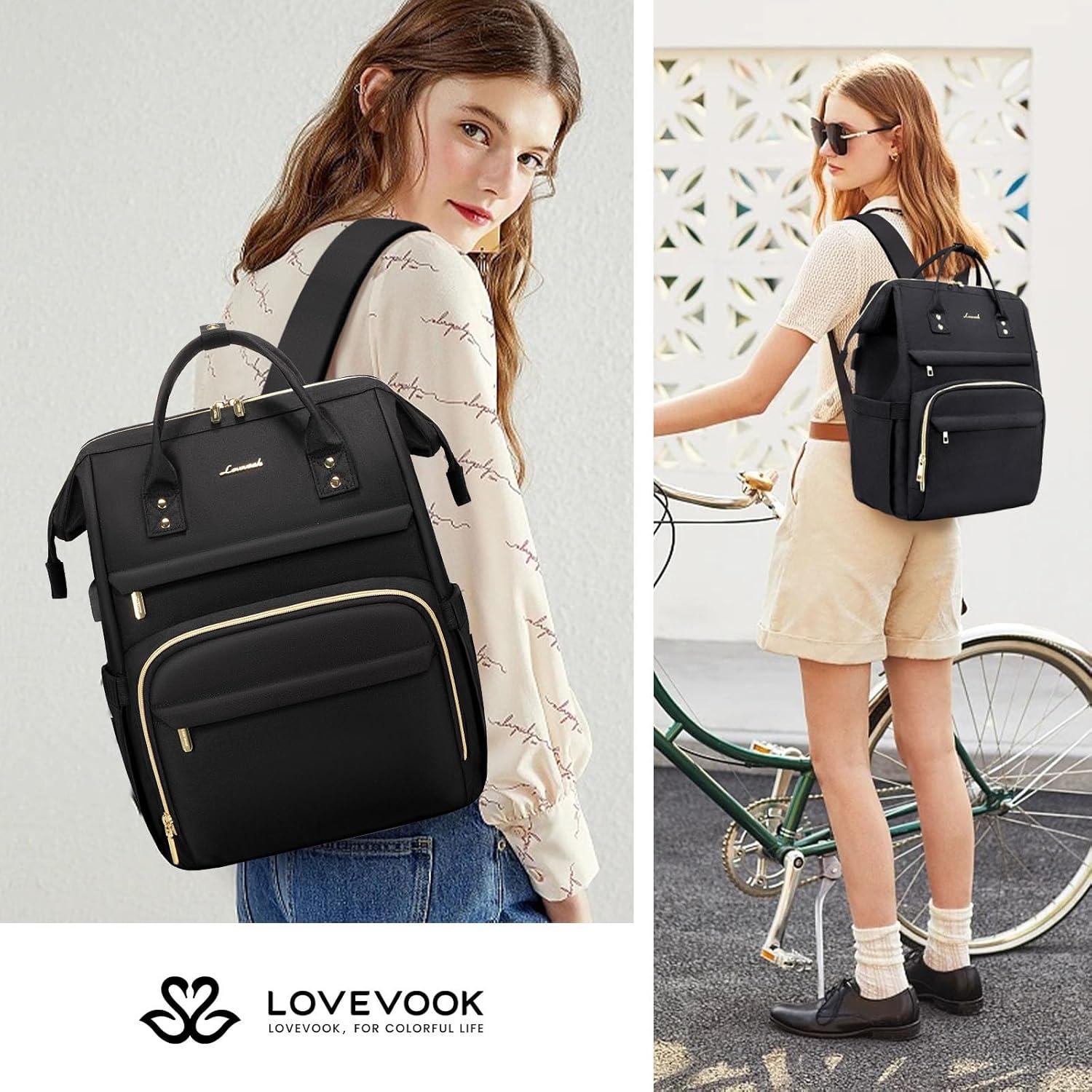 Damen Rucksack Wasserdicht Laptoprucksack 17 Zoll USB Ladeanschluss Schwarz Uni