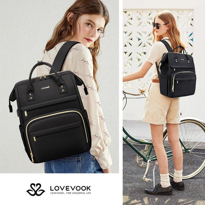 Damen Rucksack Wasserdicht Laptoprucksack 17 Zoll USB Ladeanschluss Schwarz Uni