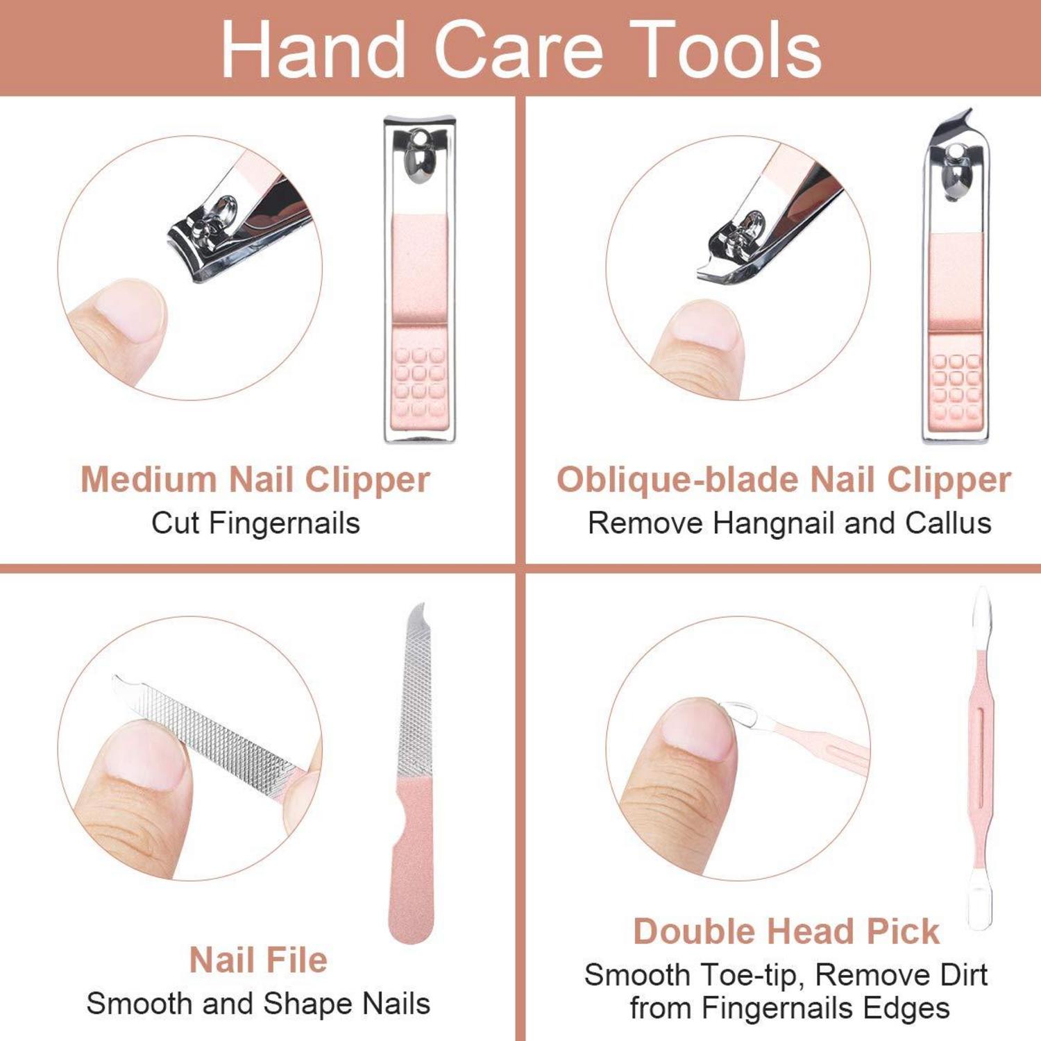 URAQT Maniküre Pediküre Set 7-teilig Nagelset Nageletui Roségold Edelstahl Ledertasche