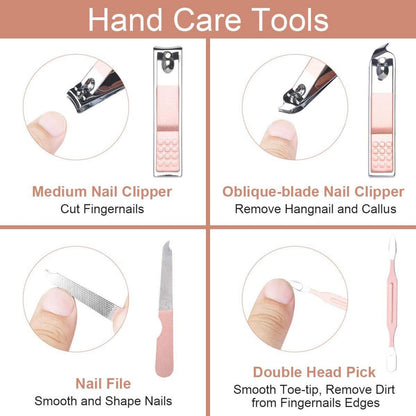 URAQT Maniküre Pediküre Set 7-teilig Nagelset Nageletui Roségold Edelstahl Ledertasche