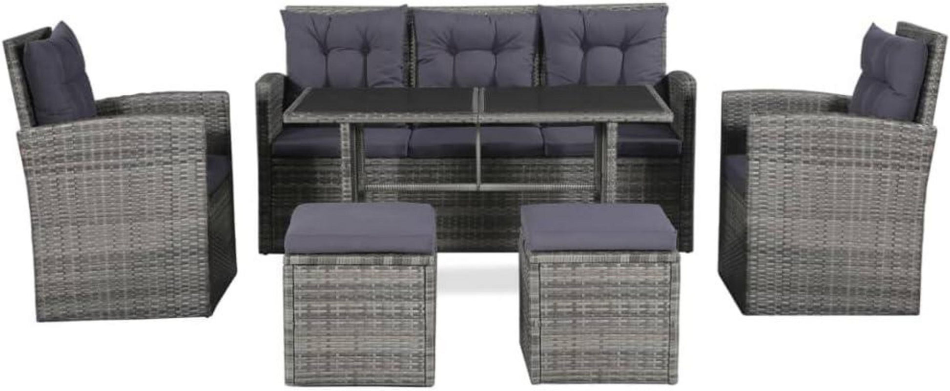 vidaXL Poly Rattan Gartensofa Set 6-tlg. Sitzgruppe mit Tisch & Hocker