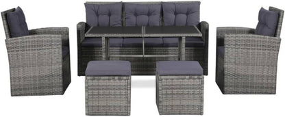 vidaXL Poly Rattan Gartensofa Set 6-tlg. Sitzgruppe mit Tisch & Hocker