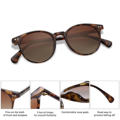 Polarisierte Runde Sonnenbrille Damen Herren UV400 Schildkröten Rahmen Gradient Braun