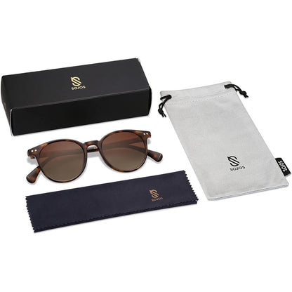 Polarisierte Runde Sonnenbrille Damen Herren UV400 Schildkröten Rahmen Gradient Braun