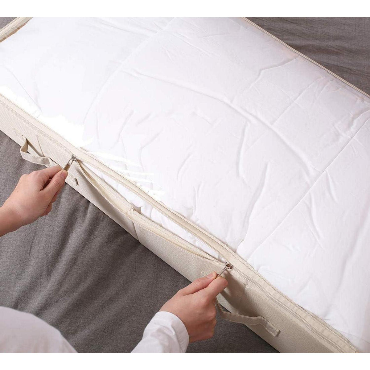 Unterbett-Aufbewahrungsbox mit Deckel, beige, 85cm