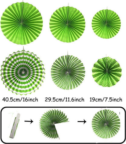 ZERODECO Party-Dekoration Papierfächer Pompons Blumen Girlanden Punkte Wimpel grün