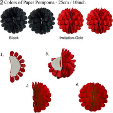 ZERODECO Party Dekoration Papier Pompoms Set Schwarz Rot