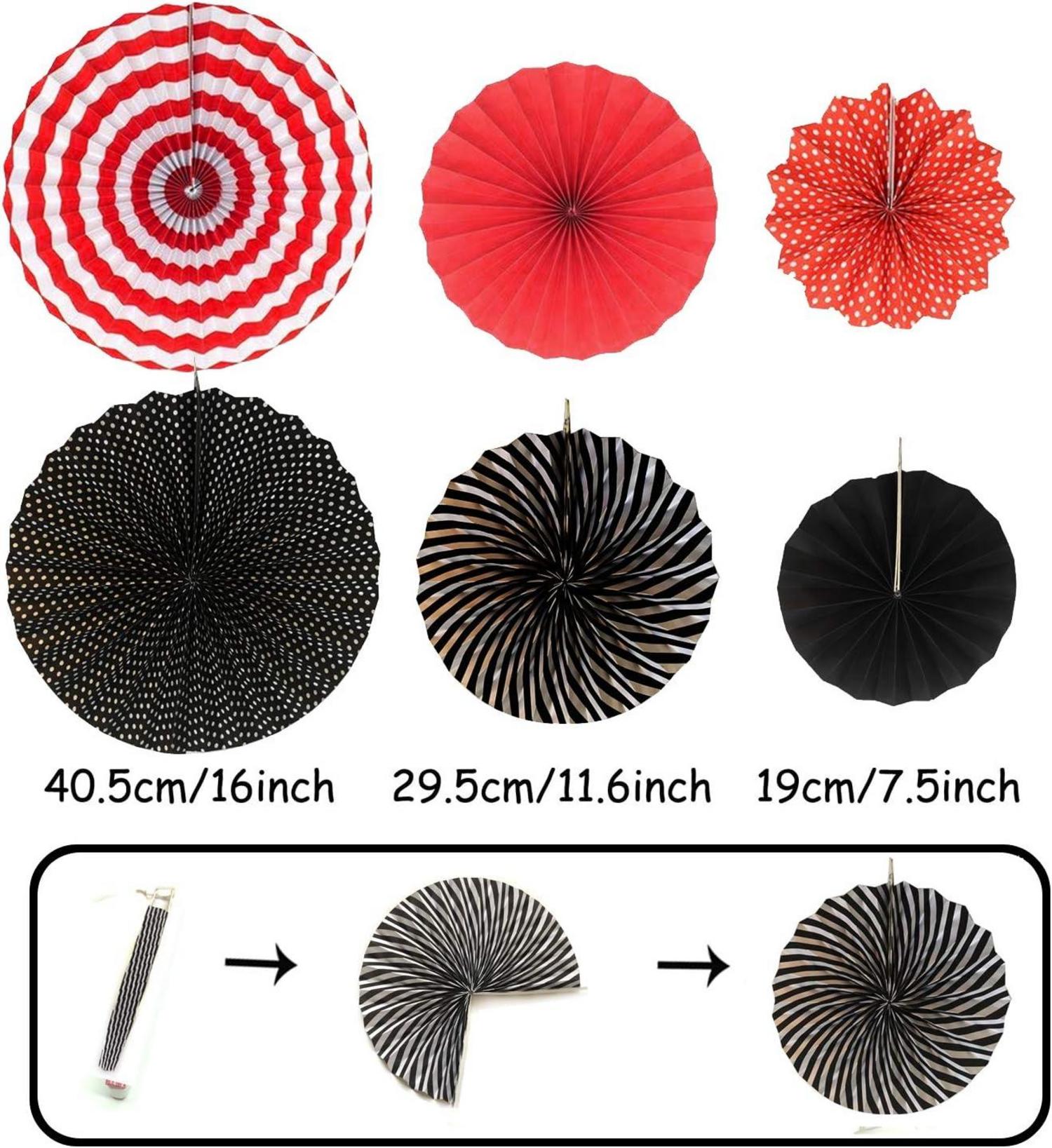 ZERODECO Party Dekoration Papier Pompoms Schwarz Rot Set