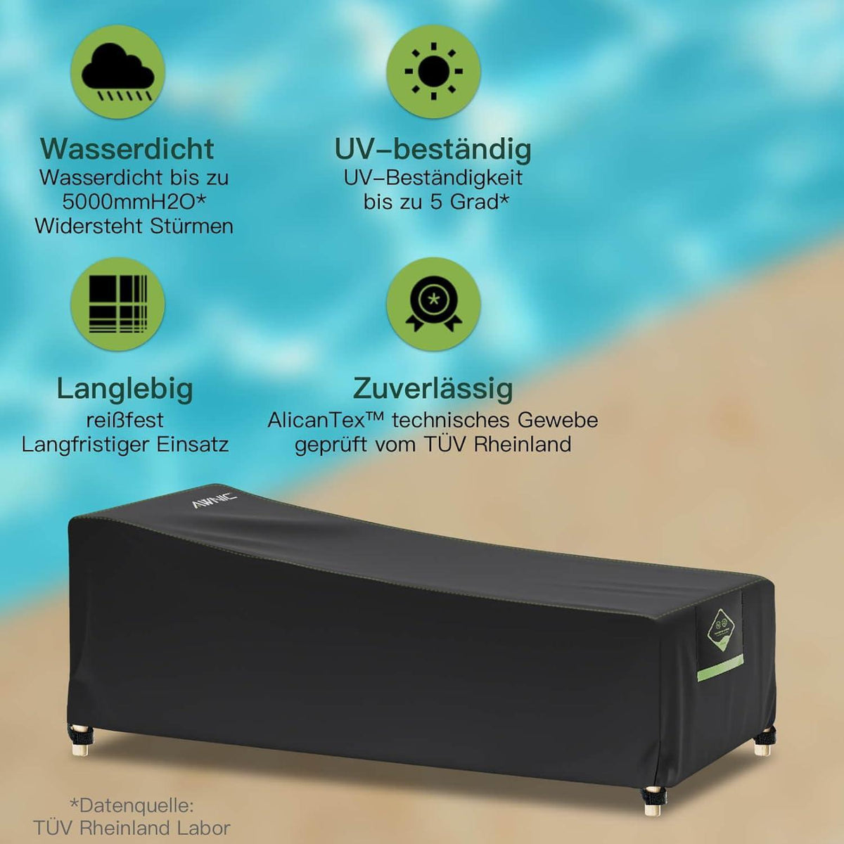 Wasserdichte Gartenliege Abdeckung für 3-6 Sonnenliegen