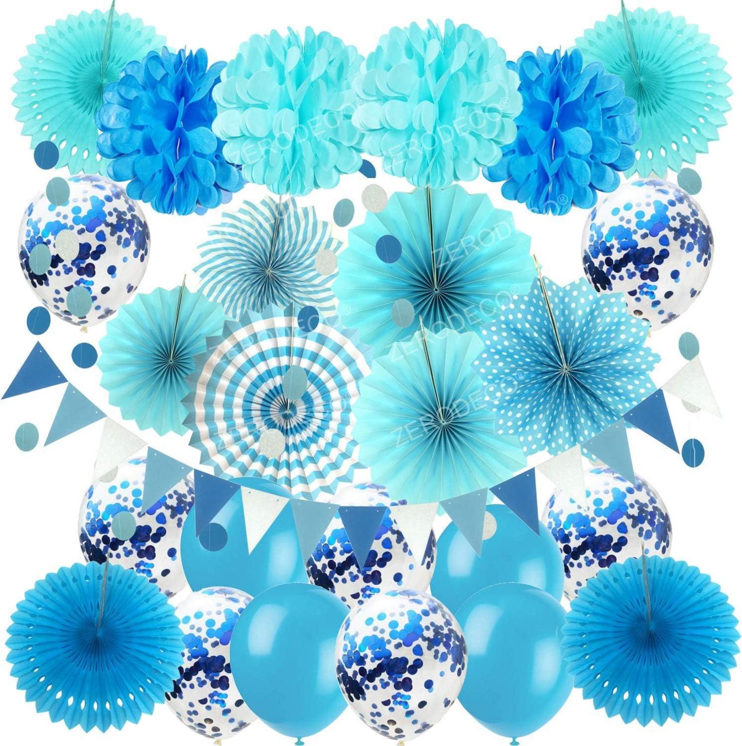 Party Dekoration Set Papier Pompoms Fächer Wimpel Glitter Girlande