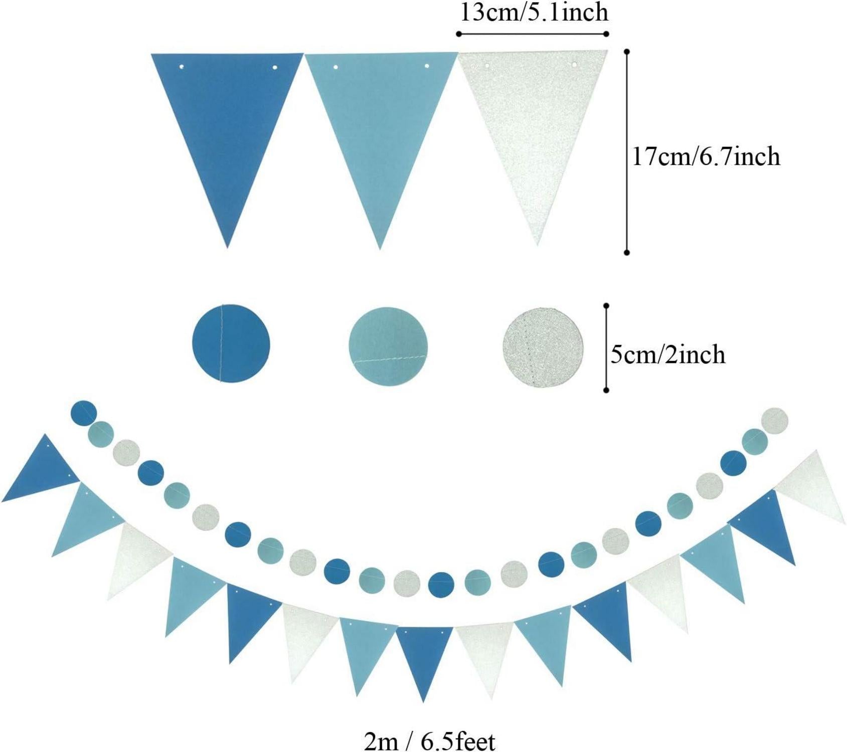 Blau Party Dekoration Set Papier Pompoms Fächer Wimpel Glitter Girlande