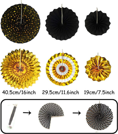 ZERODECO Party Dekoration Schwarz Gold Konfetti Ballons Papier Pompoms 38tlg