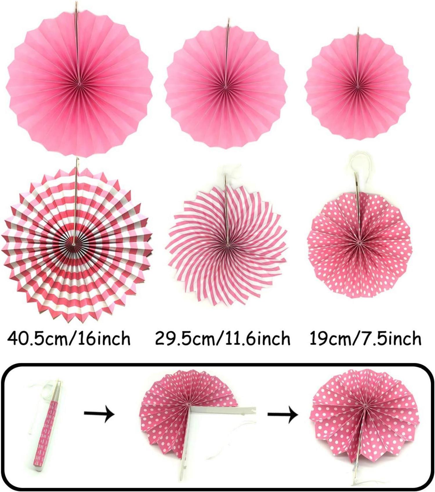 Party Dekoration Set Rosa Konfetti Ballons Pompoms Fächer Wimpel