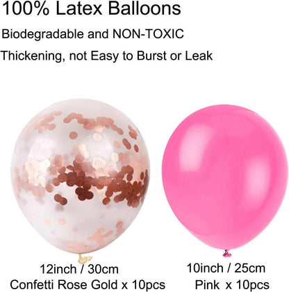 Party Dekoration Set Rosa Konfetti Ballons Papier Pompoms Fächer Wimpel Girlande