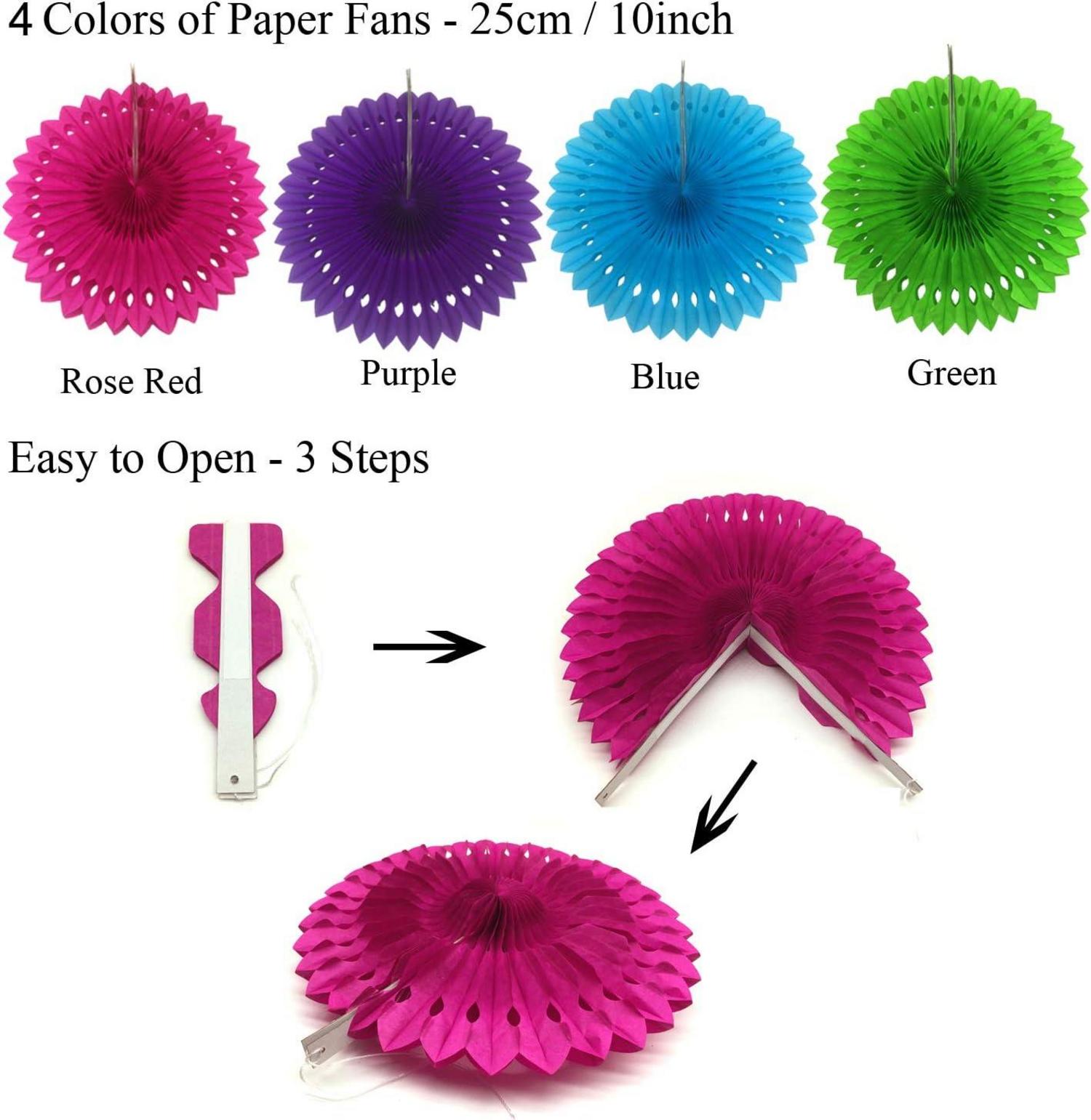 Party-Deko Set mehrfarbig Papierfächer Pompons