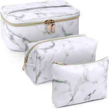 3er Set Make Up Taschen Kulturbeutel PU-Leder Marmor