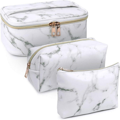 3er Set Make Up Taschen Kulturbeutel PU-Leder Marmor