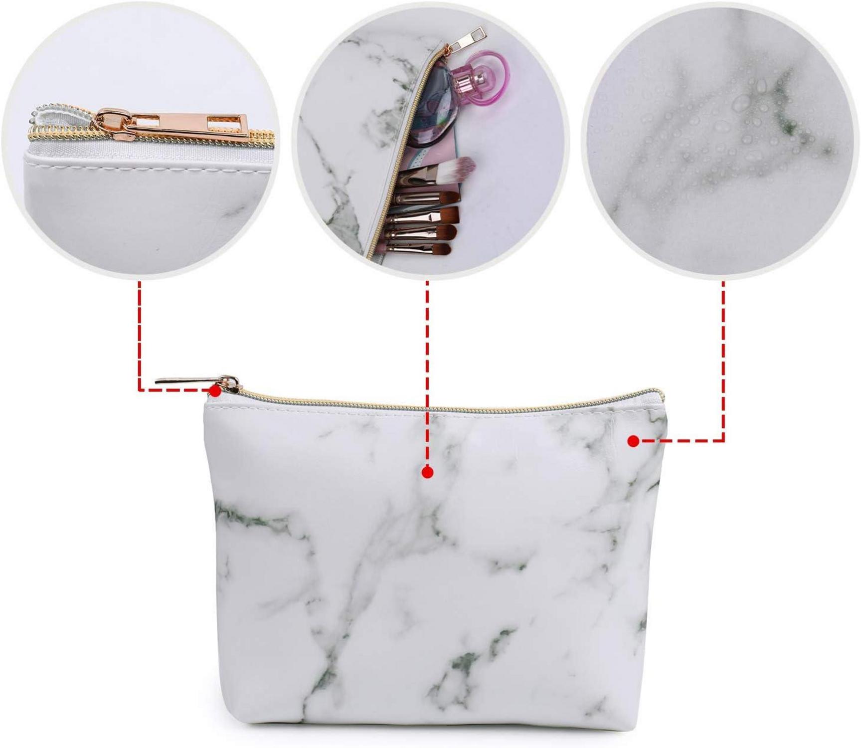 3er Set Make Up Tasche Kulturbeutel wasserfest PU-Leder Marmor