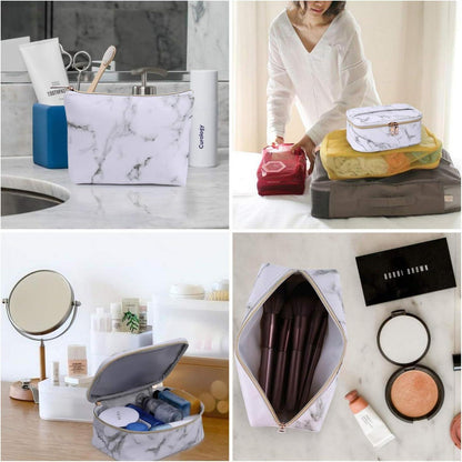 3er Set Make Up Tasche Kulturbeutel PU-Leder Marmor