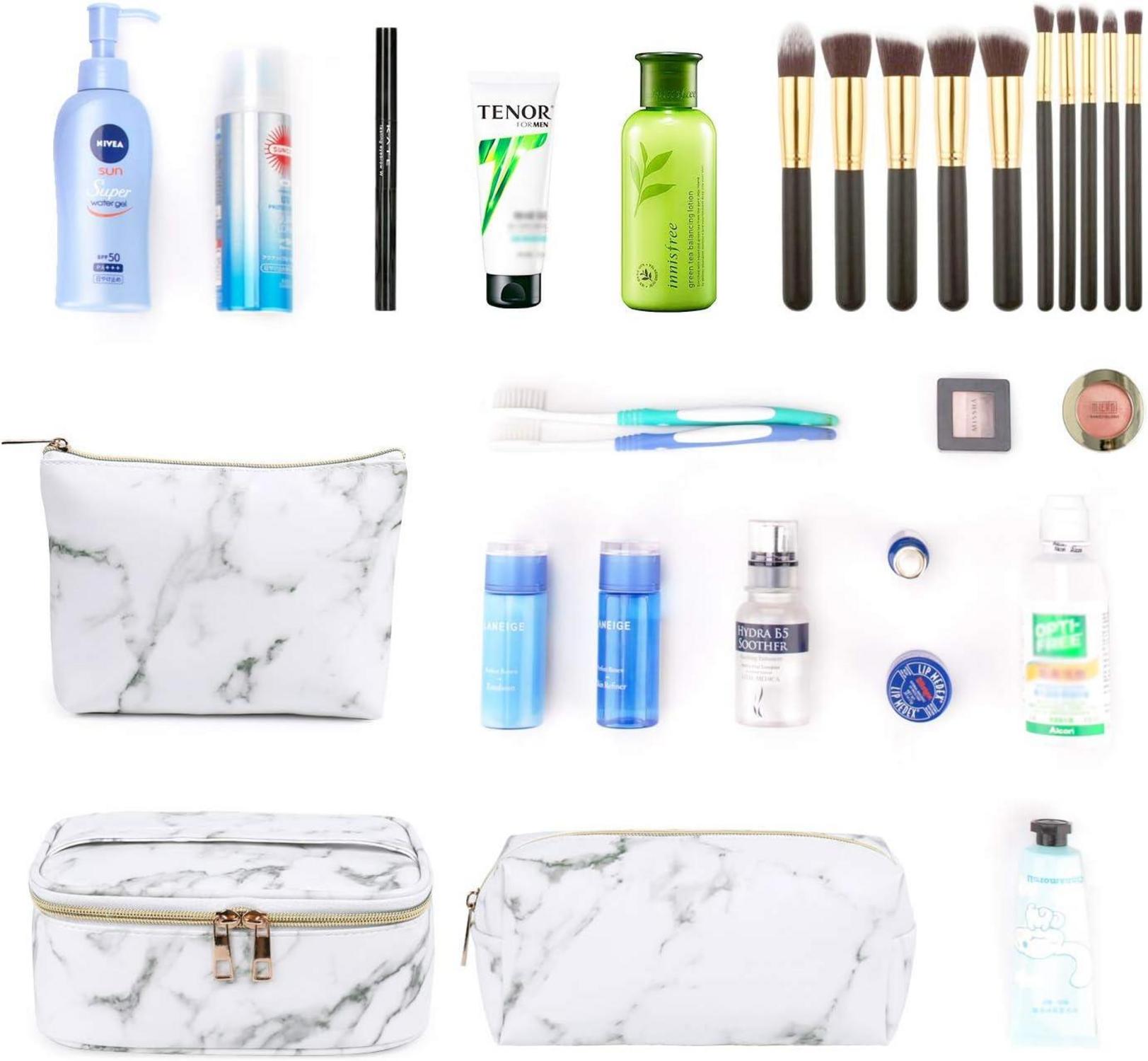 3er Set Make Up Tasche Kulturbeutel wasserfest PU-Leder Marmor