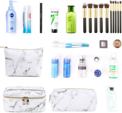 3er Set Make Up Tasche Kulturbeutel wasserfest PU-Leder Marmor