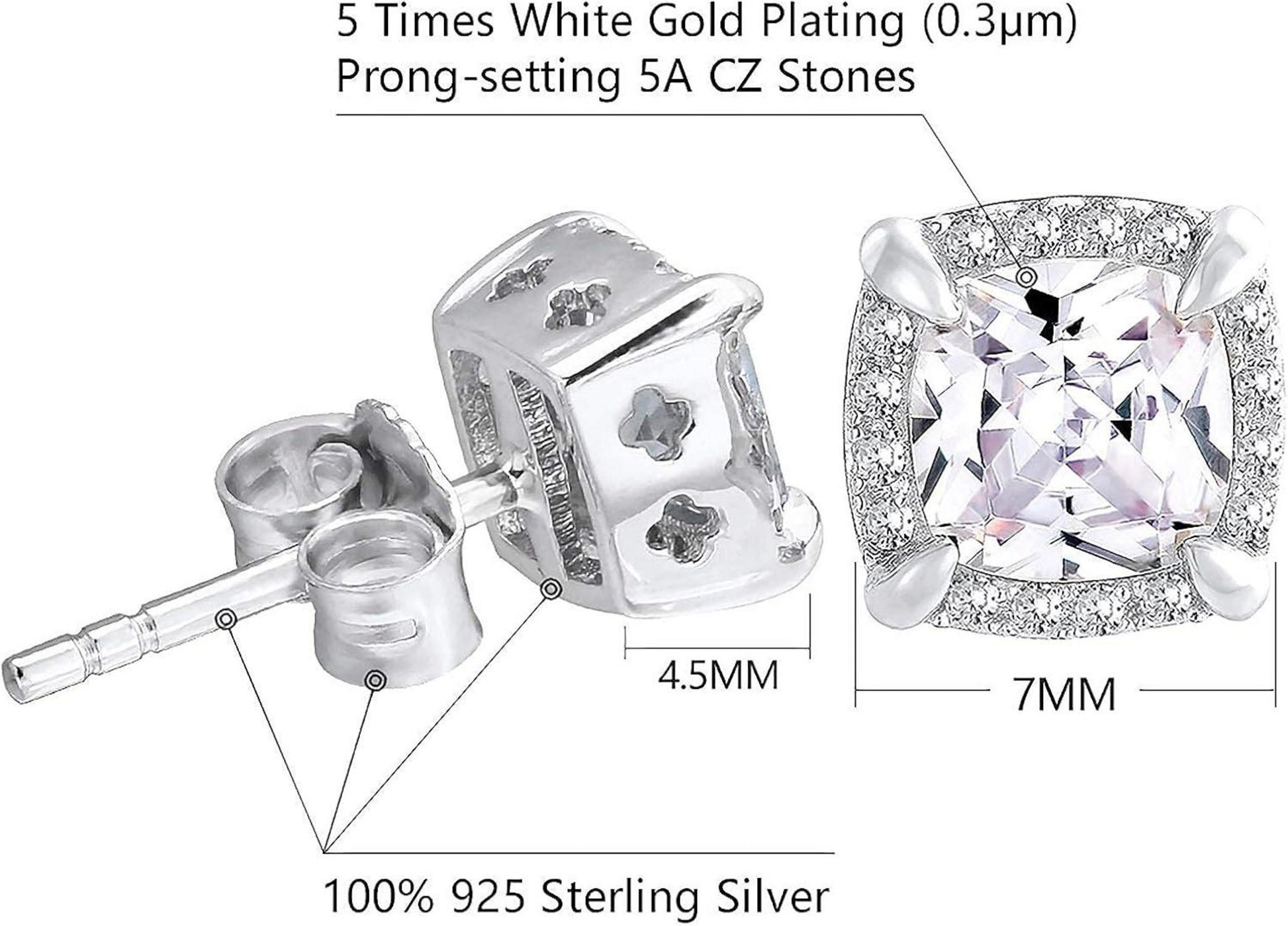 Herren Silber 925 Ohrstecker Iced Out Gold Zirkonia 7mm