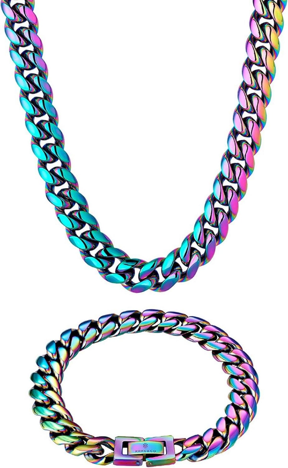 Cuban Link Chain und Armband Set Gold/Weißgold 18K