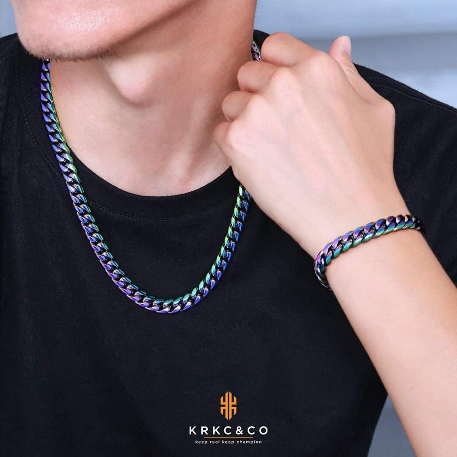 KRKC&CO Cuban Chain Armband Set 10/12mm 18K Gold/Weißgold