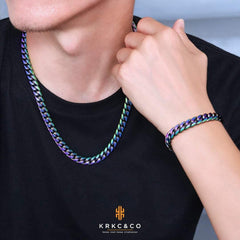 KRKC&CO Cuban Chain Armband Set 10/12mm 18K Gold/Weißgold