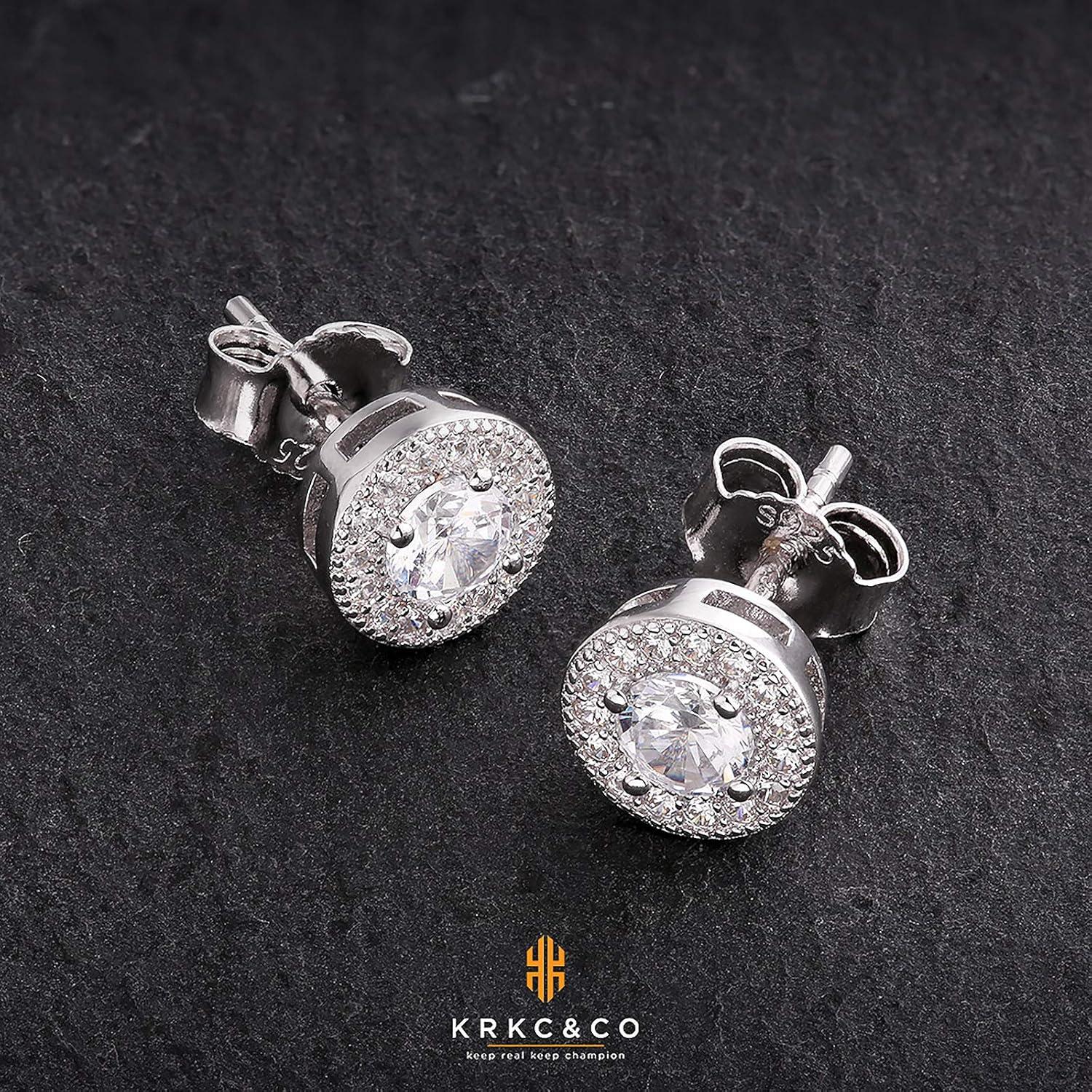 KRKC&CO Herren Silber Ohrringe 925 mit Zirkonia Steinen Blau