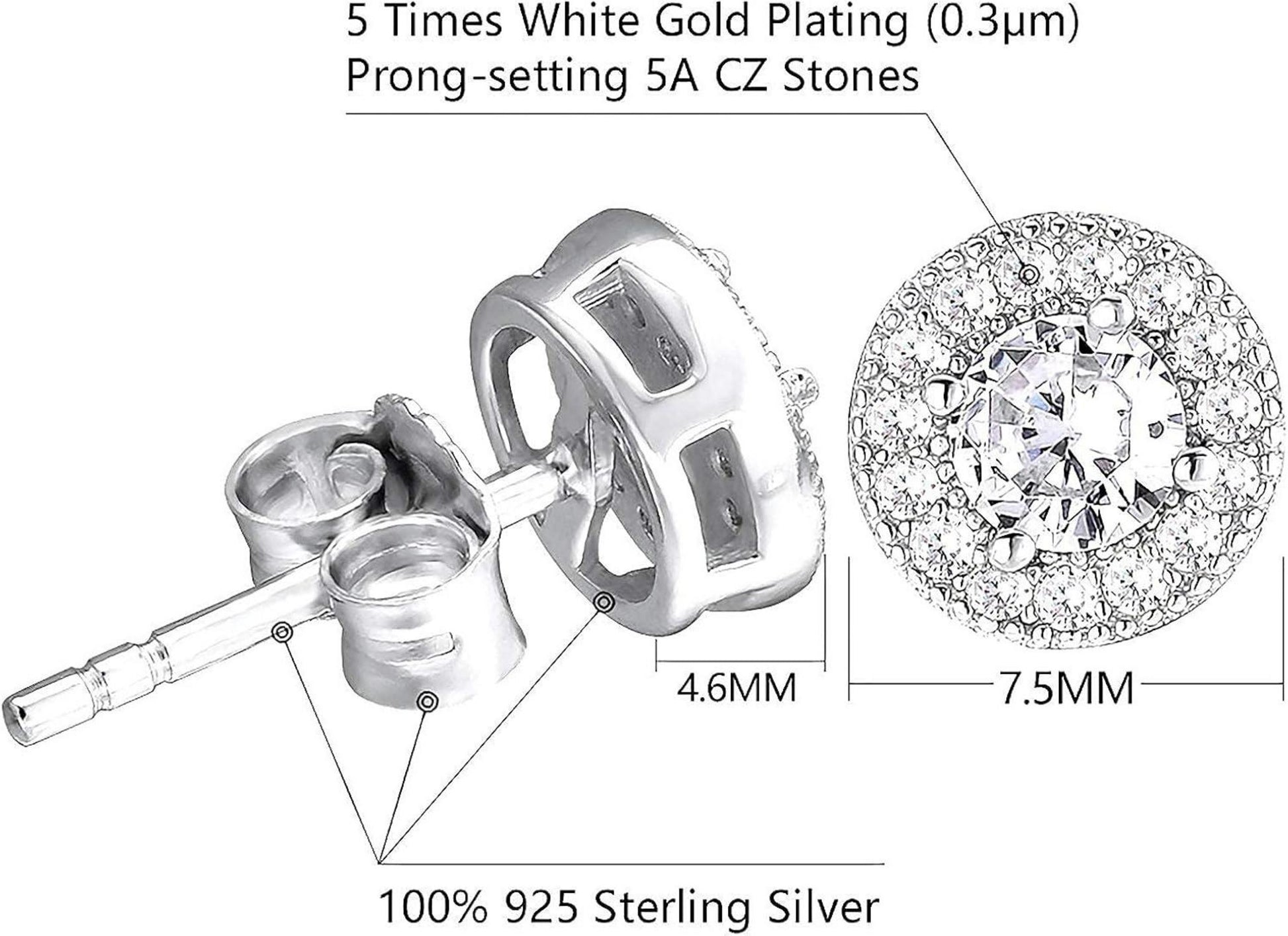 KRKC&CO Herren Ohrstecker Silber 925 Iced Out Zirkonia Blau