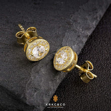 KRKC&CO Ohrringe Herren Silber 925 Zirkonia Steine Blau Weiß 14K Gold 7.5mm