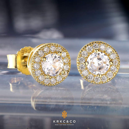 Herren Silber 925 Ohrstecker Iced Out, 14K Gold beschichtet