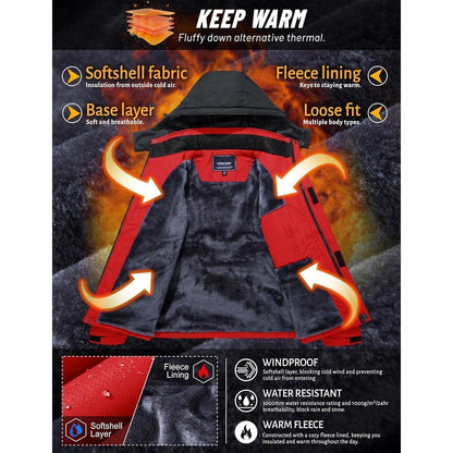 Herren Winterjacke wasserdicht warm gefüttert rot 3XL